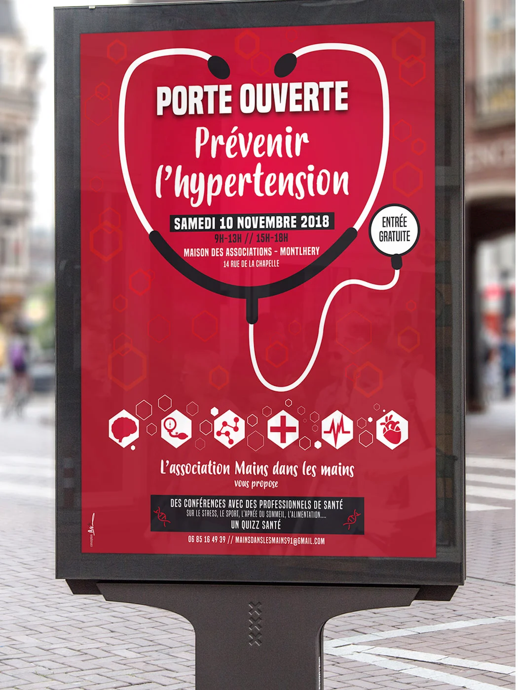 Affiche sur l'hypertension pour la conférence de l'association Mains dans les Mains