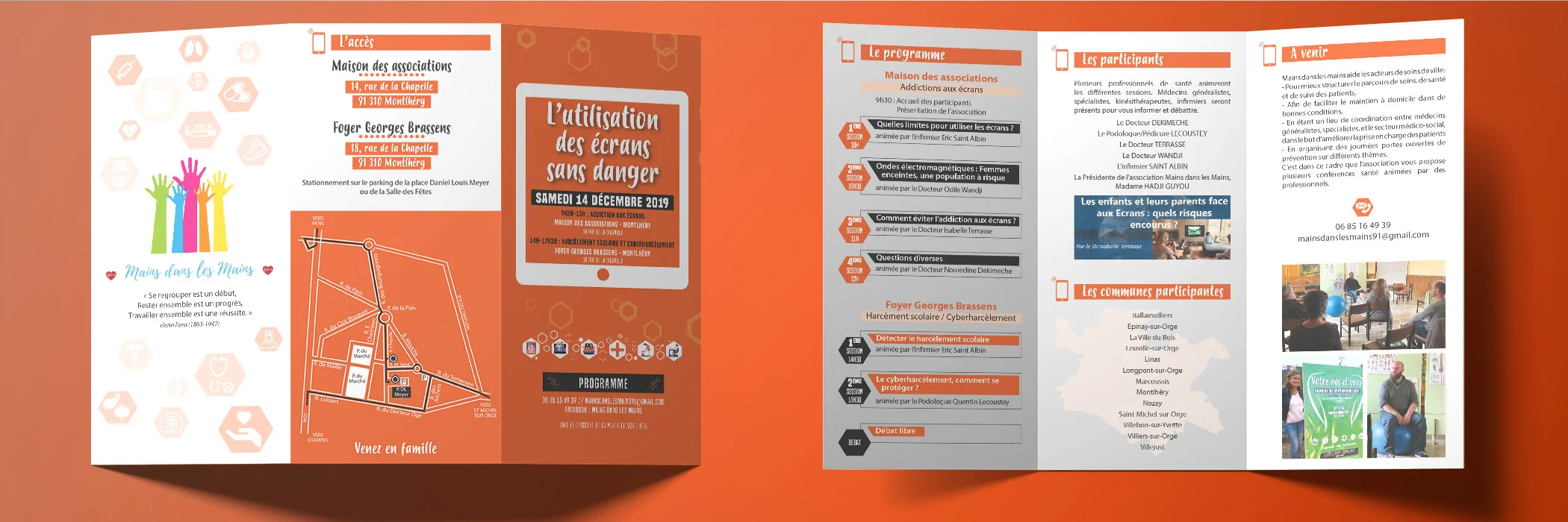 Dépliant sur les dangers des écrans pour la conférence de l'association Mains dans les Mains