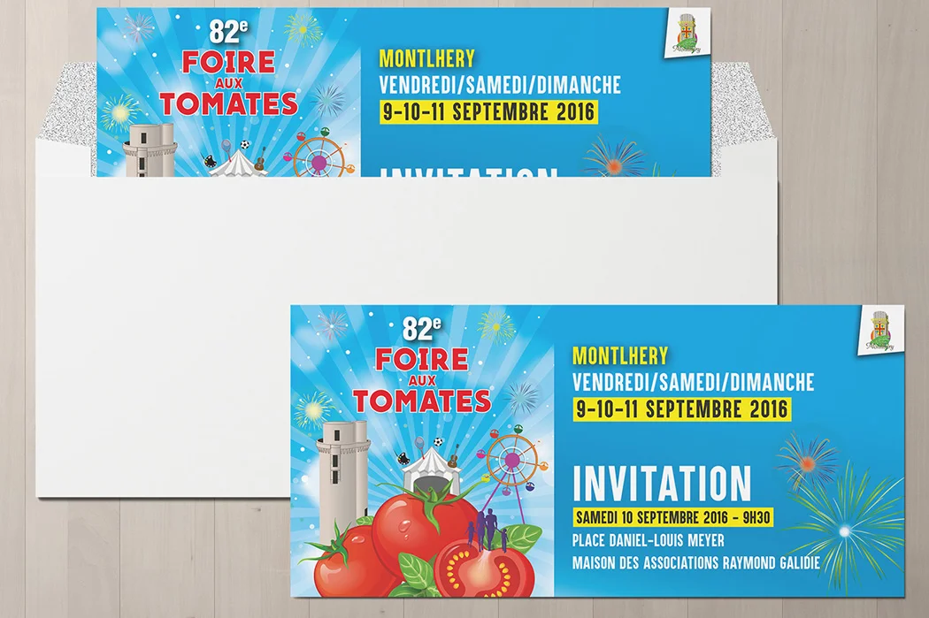 invitation pour la foire aux tomates de Montlhéry conçue par Arnaud Sedira, graphiste vidéaste