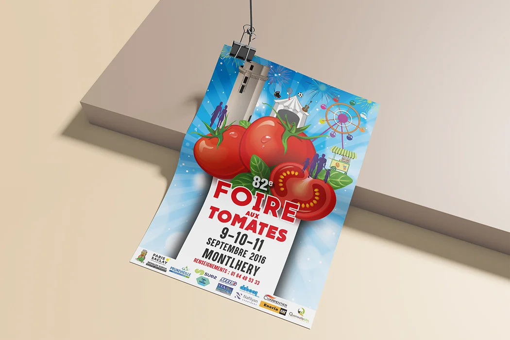 flyer de la foire aux tomates de Montlhéry conçu par Arnaud Sedira, graphiste vidéaste
