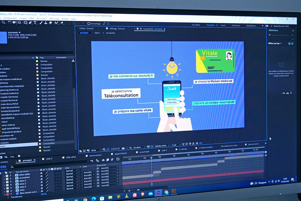 ordinateur présentant une animation vidéo sur la téléconsulation