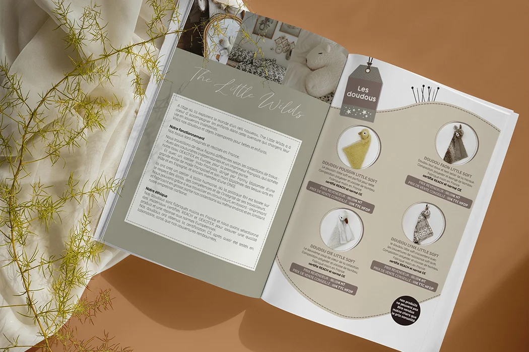 Catalogue revendeur réalisé par Arnaud Sedira Graphiste Vidéaste pour la société The little wilds