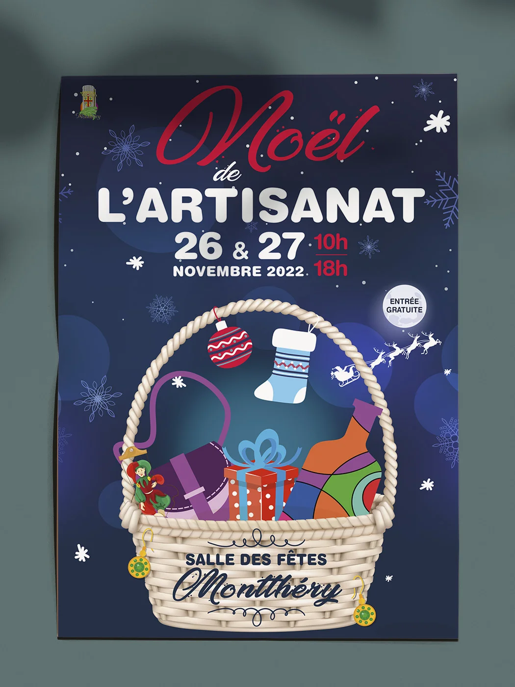 Affiche Noël de l'artisanat réalisée par Arnaud Sedira Graphiste Vidéaste pour la Municipalité de Montlhéry