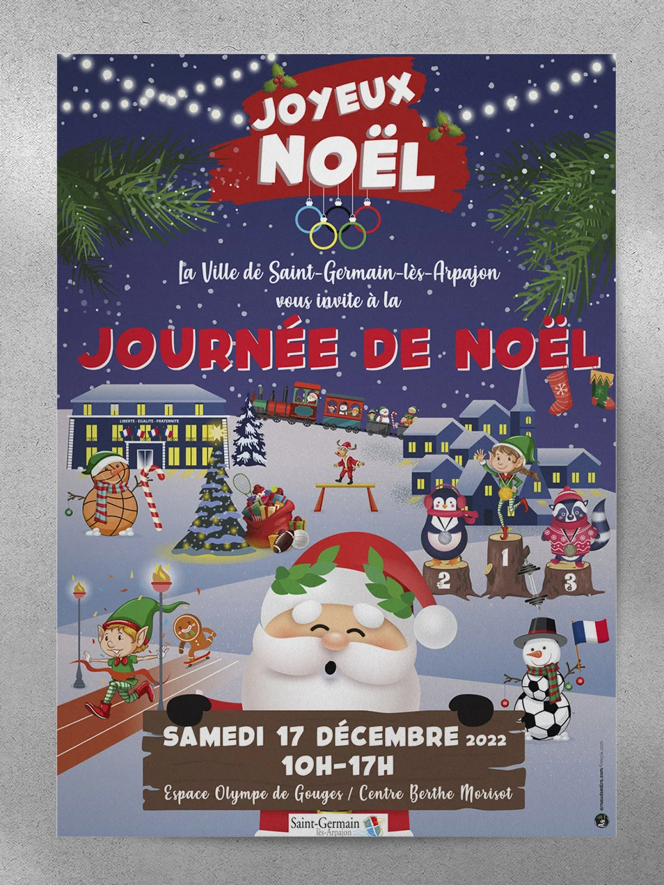 Affiche journée de Noël réalisée par Arnaud Sedira Graphiste Vidéaste pour la Municipalité de Saint-Germain-lès-Arpajon