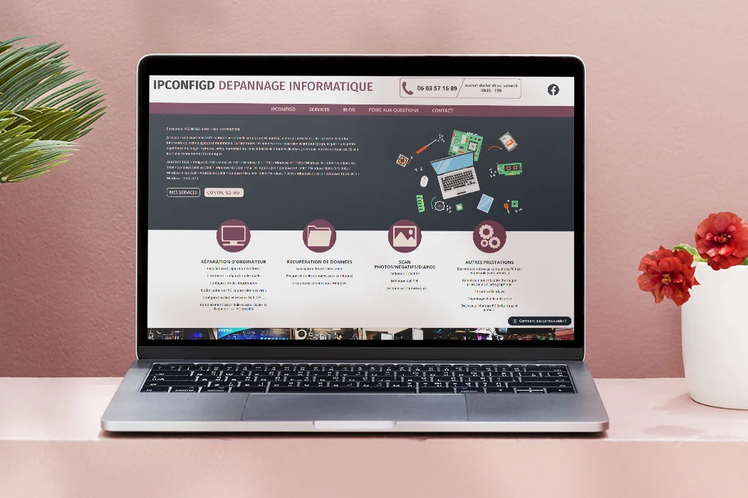ordinateur présentant le site internet de Ipconfigd conçu par Arnaud Sedira, graphiste vidéaste