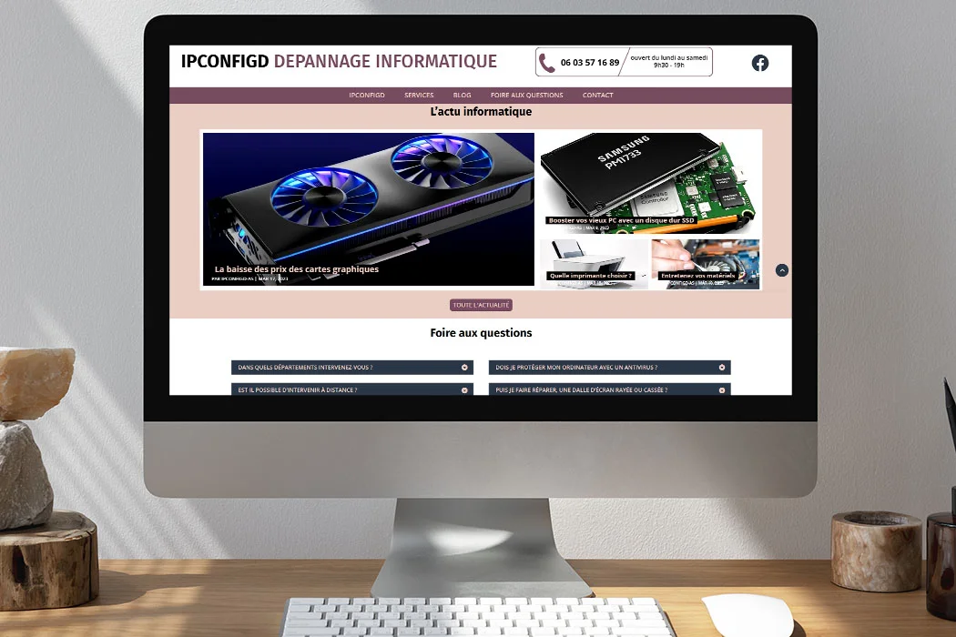 ordinateur présentant le site internet de Ipconfigd conçu par Arnaud Sedira, graphiste vidéaste