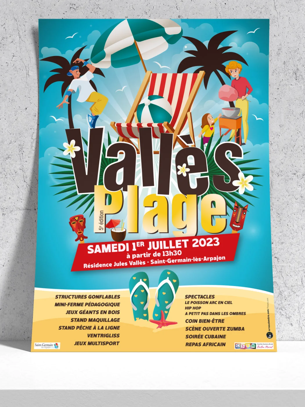 Affiche Vallès Plage 2023 de Saint Germain les Arpajon réalisée par Arnaud Sedira Graphiste Vidéaste pour la Municipalité de Saint Germain les Arpajon