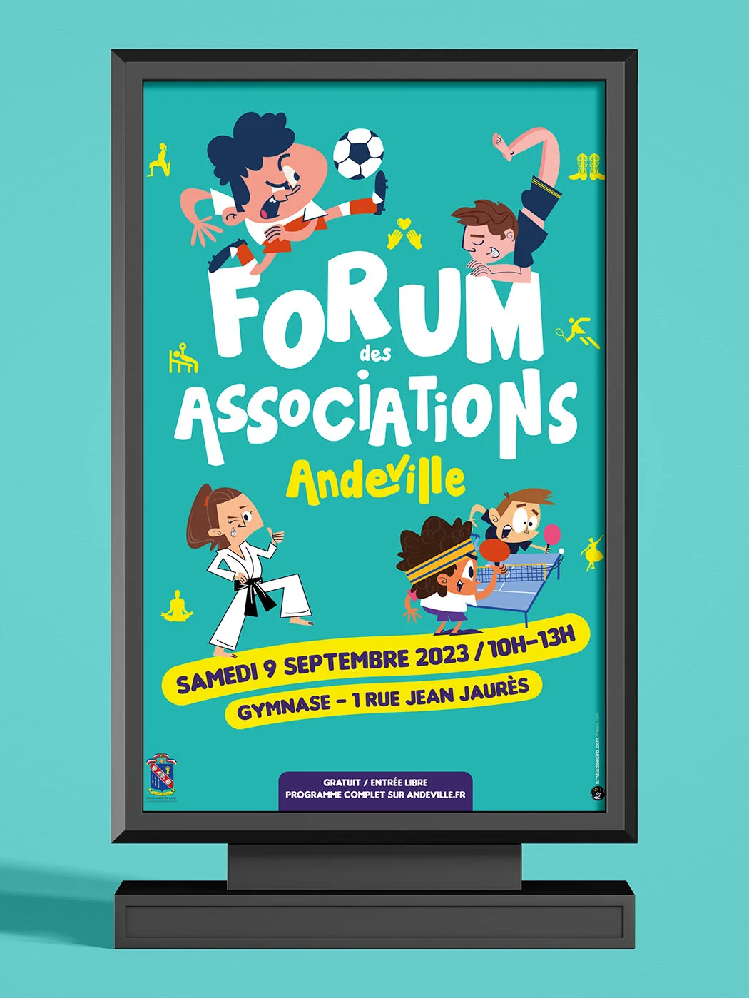 Affiche Forum des associations d'Andeville réalisée par Arnaud Sedira Graphiste Vidéaste pour la Municipalité d'Andeville