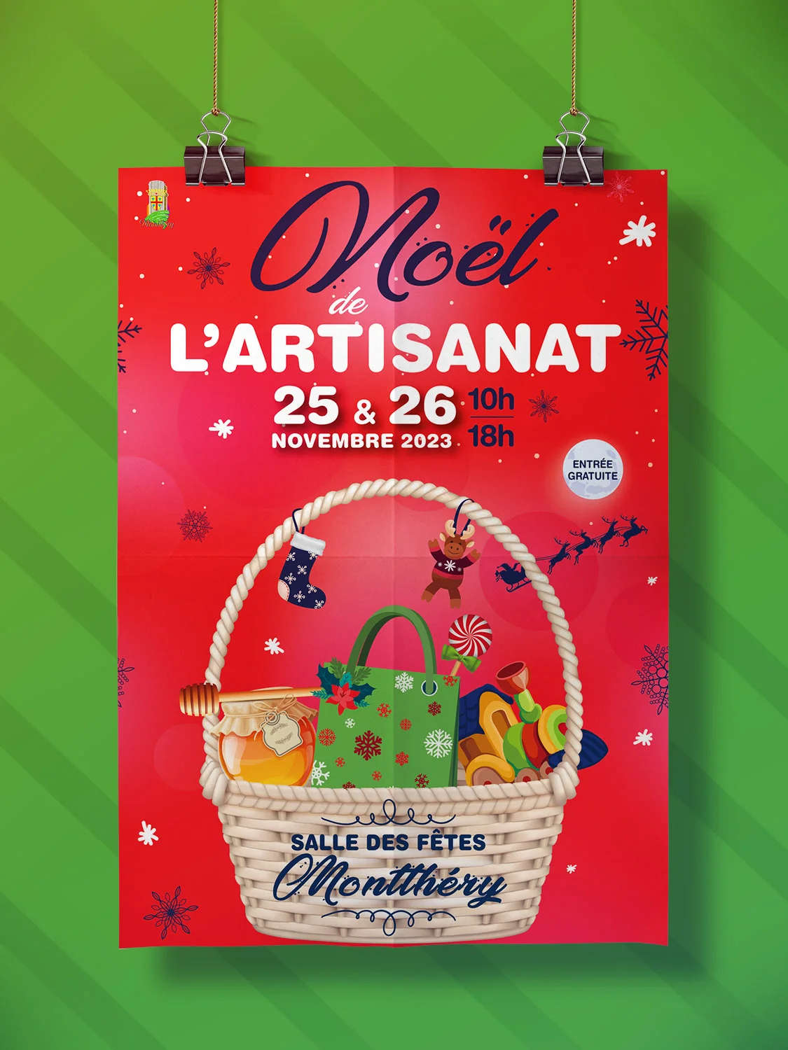 Affiche Noël de l'artisanat de Montlhéry réalisée par Arnaud Sedira Graphiste Vidéaste pour la Municipalité de Montlhéry