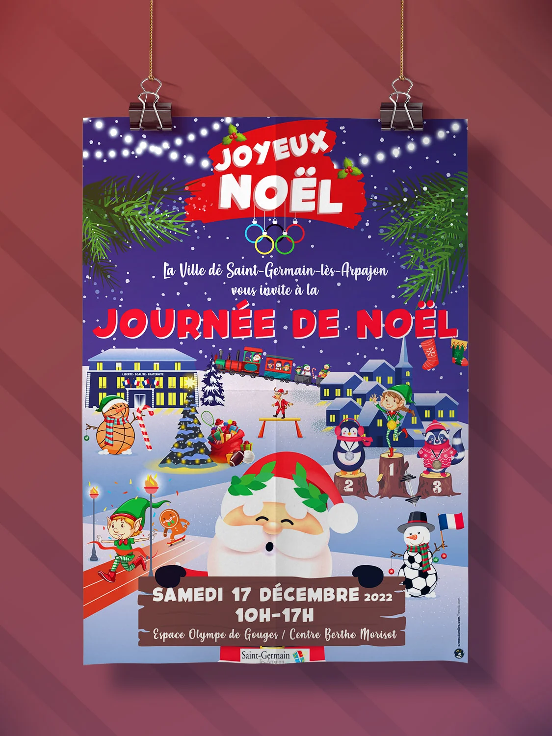 Affiche Journée de Noël de Saint Germain lès Arpajon réalisée par Arnaud Sedira Graphiste Vidéaste pour la Municipalité de Saint Germain les Arpajon