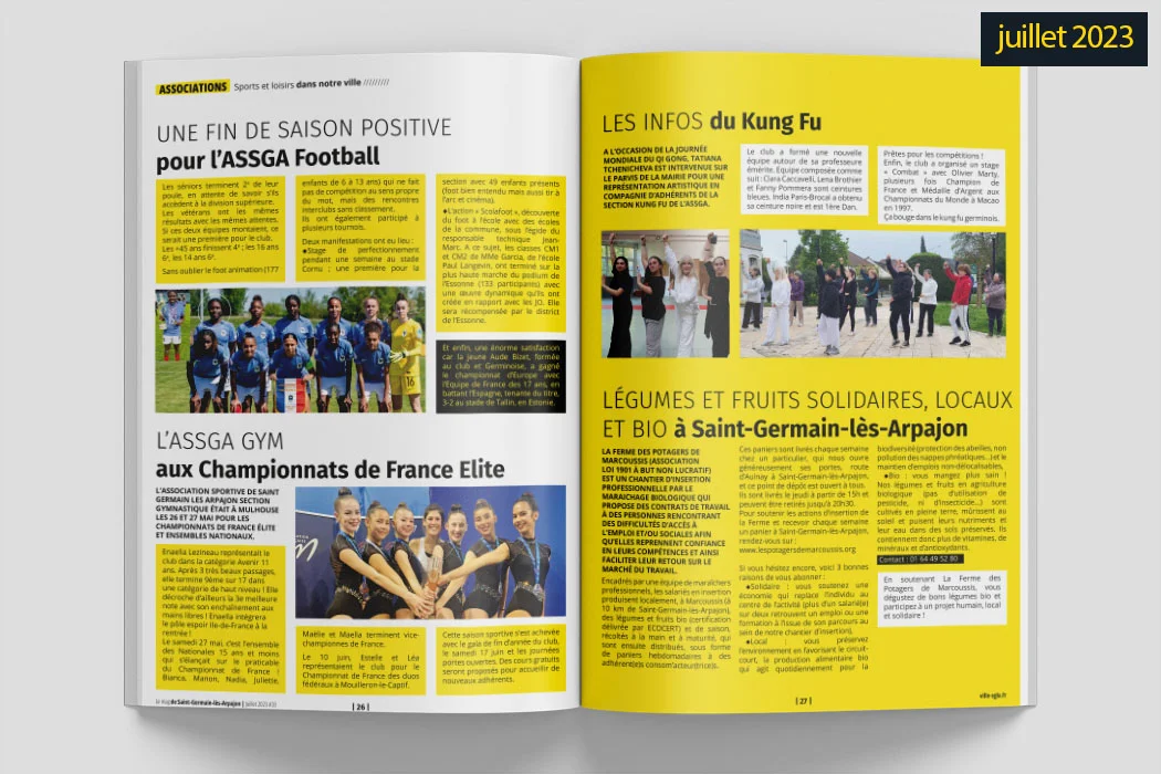 journal officiel Le Mag de Saint-Germain-lès-Arpajon conçu par Arnaud Sedira, graphiste vidéaste
