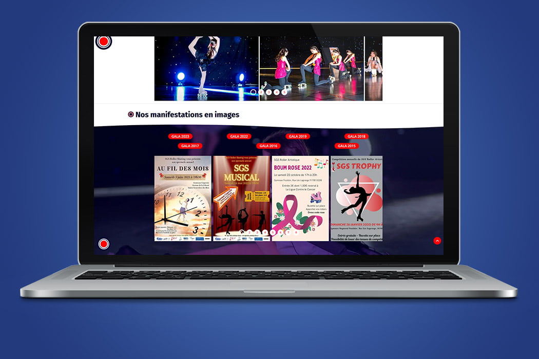 ordinateur portable affichant le site internet du SGS Roller conçu par Arnaud Sedira Graphiste