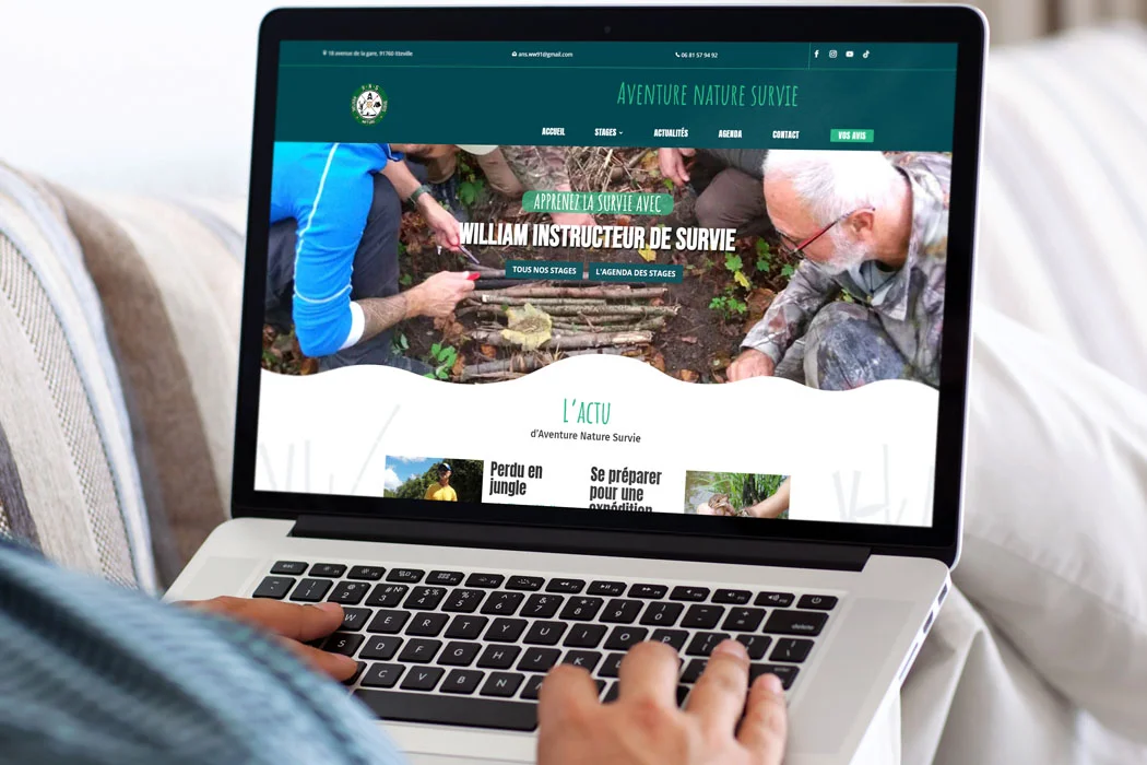 écran présentant le site internet de William instructeur de survie