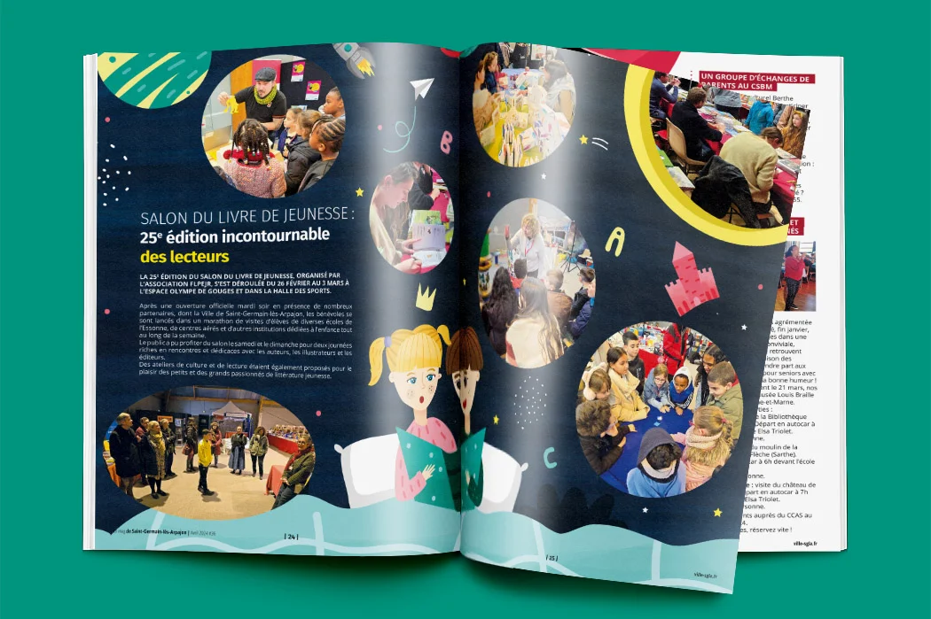 journal officiel Le Mag de Saint-Germain-lès-Arpajon conçu par Arnaud Sedira, graphiste vidéaste