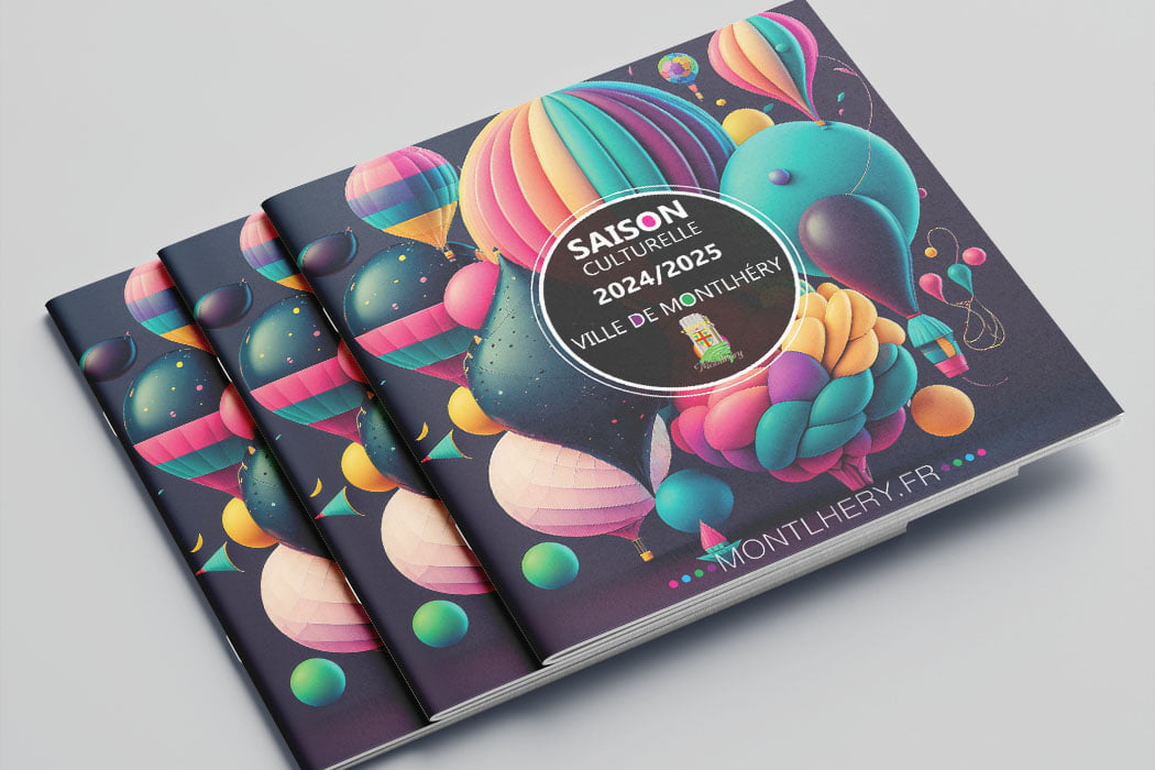 Brochure de la saison culturelle 2024 de la Ville de Montlhéry conçue par Arnaud Sedira, graphiste vidéaste