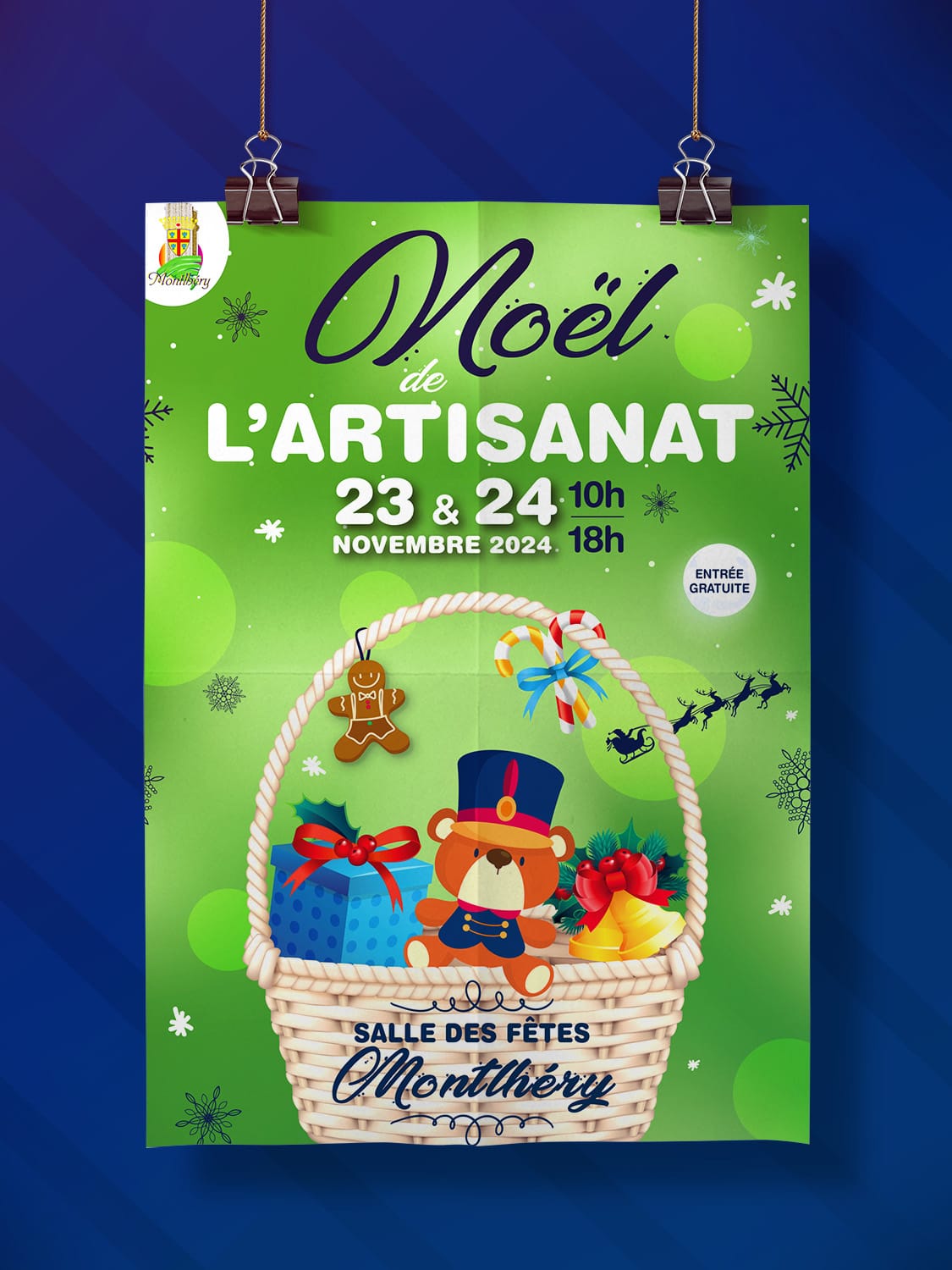 Affiche du salon de l'artisanat de Noël de Montlhéry conçue par Arnaud Sedira, graphiste vidéaste